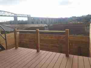 Image of new contemporary deck area with panoramic view of the Viaduct Bridge