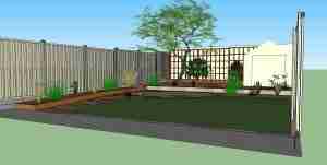 3D design of new garden viewed from house