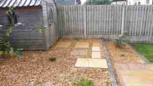 Image of new Stepping stones path set in gravel to shed