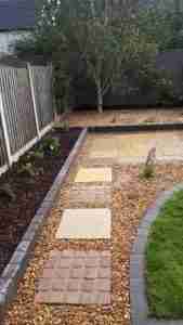 Image of yellow limestone and sandstone mixed Stepping stone path to patio