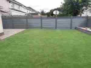 Elite fence, a low maintenance fence ,Elite Slaney fencing , Artificial lawn and Connemara walling raised bed