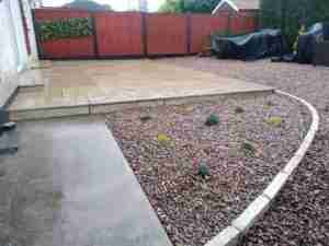 Image of raised Limestone patio and new bed