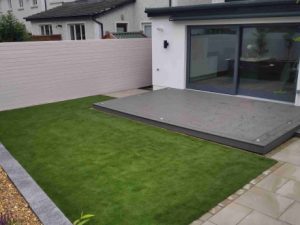 Image of contemporary low maintenance garden design with composite decking